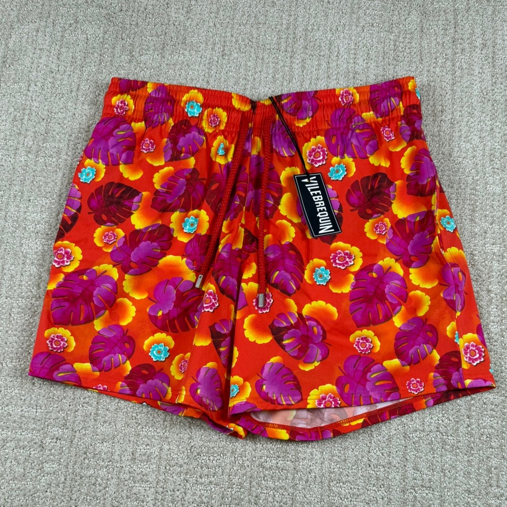 NEW Vilebrequin Mens Medium Tropical Floral Moorise 5" Mesh Lined Swim Trunks